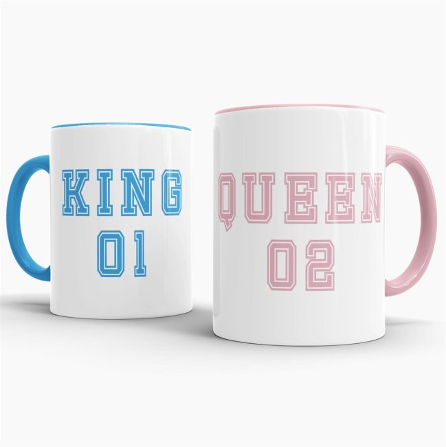 Tassenset King und Queen Innen / Henkel Blau & Rosa