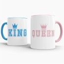 Tassenset King und Queen mit Krone Innen / Henkel Blau...