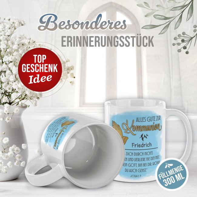 Personalisierte Tasse zur Kommunion - Alles Gute - Josua 1 Vers 9 - mit Name