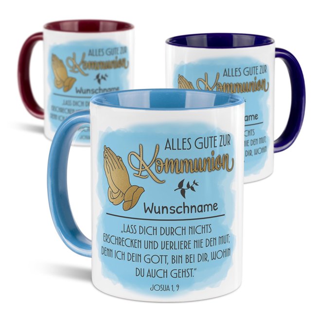 Personalisierte Tasse zur Kommunion - Alles Gute - Josua 1 Vers 9 - mit Name