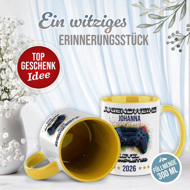 Personalisierte Tasse zur Jugendweihe - Level completed - Controller - mit Name &amp; Jahr