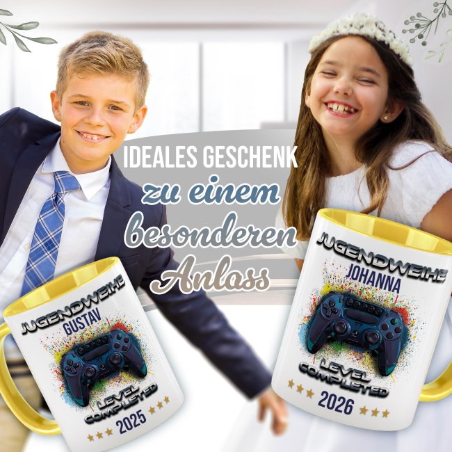 Personalisierte Tasse zur Jugendweihe - Level completed - Controller - mit Name &amp; Jahr