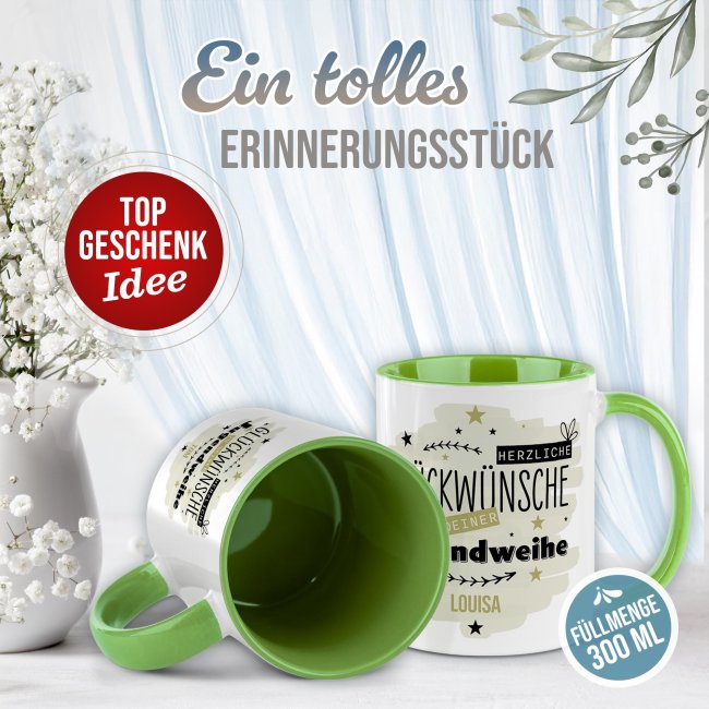 Personalisierte Tasse zur Jugendweihe - Herzliche Gl&uuml;ckw&uuml;nsche - Gr&uuml;n - mit Name - Hellgr&uuml;n