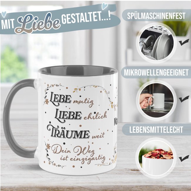 Personalisierte Tasse zur Jugendweihe - Lebe, Liebe, Tr&auml;ume - mit Name