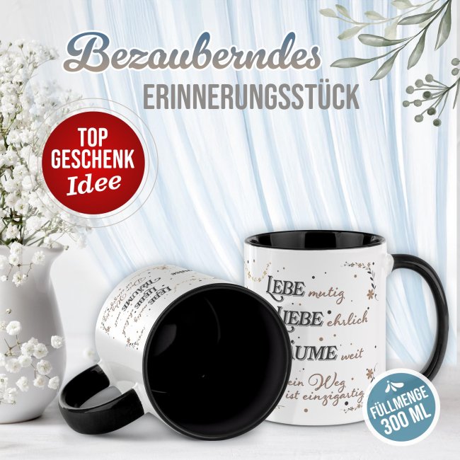 Personalisierte Tasse zur Jugendweihe - Lebe, Liebe, Tr&auml;ume - mit Name