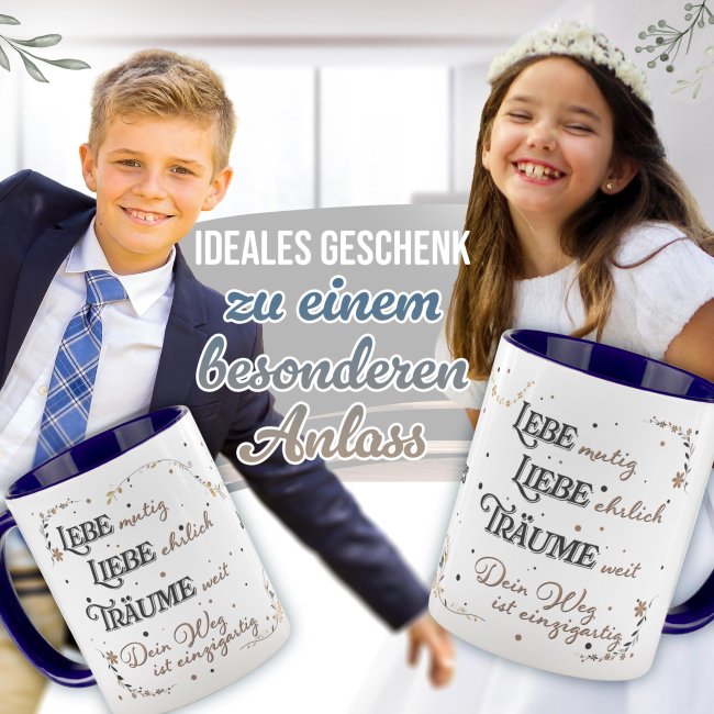 Personalisierte Tasse zur Jugendweihe - Lebe, Liebe, Tr&auml;ume - mit Name