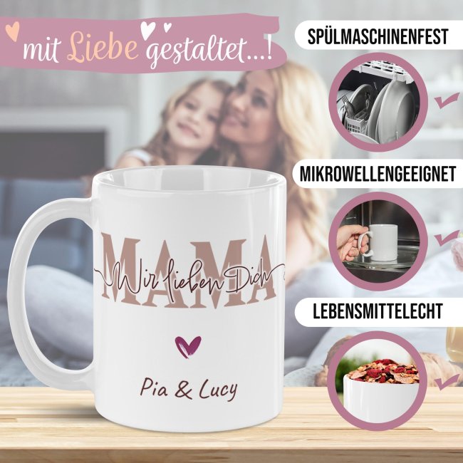 Tasse - Mama wir lieben dich - mit Name / Text