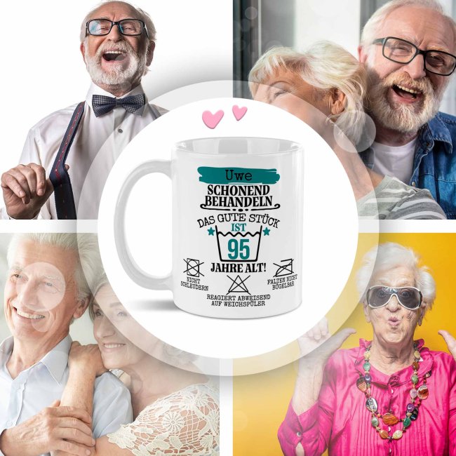 Personalisierte Tasse zum Geburtstag - Schonend behandeln - Das gute St&uuml;ck - M&auml;nnlich - mit Name &amp; Zahl - Wei&szlig;