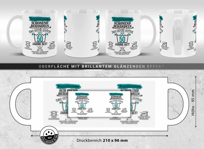 Personalisierte Tasse zum Geburtstag - Schonend behandeln - Das gute St&uuml;ck - M&auml;nnlich - mit Name &amp; Zahl - Wei&szlig;