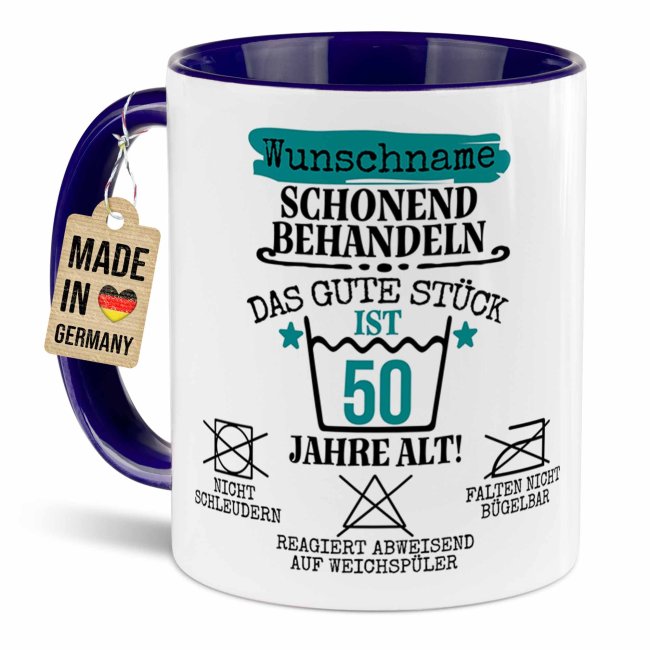 Personalisierte Tasse zum Geburtstag - Schonend behandeln - Das gute St&uuml;ck - M&auml;nnlich - mit Name &amp; Zahl - Dunkelblau