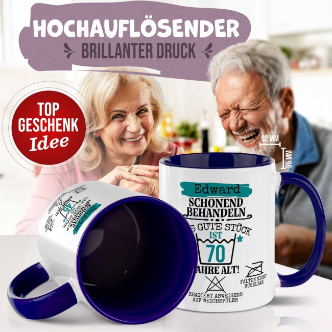 Personalisierte Tasse zum Geburtstag - Schonend behandeln - Das gute St&uuml;ck - M&auml;nnlich - mit Name &amp; Zahl - Dunkelblau