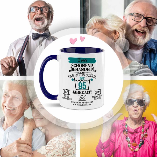 Personalisierte Tasse zum Geburtstag - Schonend behandeln - Das gute St&uuml;ck - M&auml;nnlich - mit Name &amp; Zahl - Dunkelblau