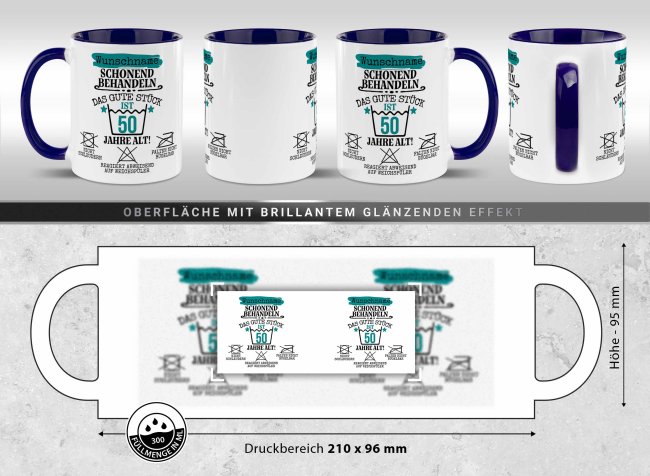 Personalisierte Tasse zum Geburtstag - Schonend behandeln - Das gute St&uuml;ck - M&auml;nnlich - mit Name &amp; Zahl - Dunkelblau