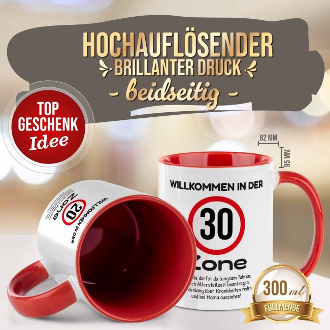 Tasse - Willkommen in der XX Zone - mit Zahl - Rot