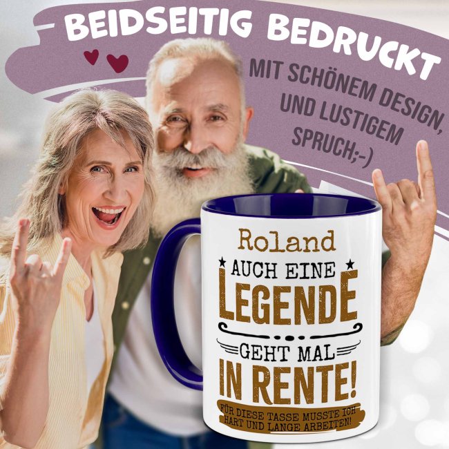 Personalisierte Tasse zur Rente - Eine Legende geht in Rente - mit Name - Dunkelblau