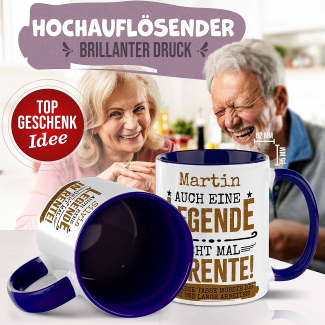 Personalisierte Tasse zur Rente - Eine Legende geht in Rente - mit Name - Dunkelblau