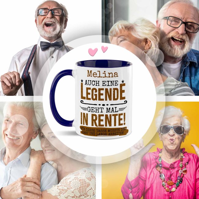 Personalisierte Tasse zur Rente - Eine Legende geht in Rente - mit Name - Dunkelblau