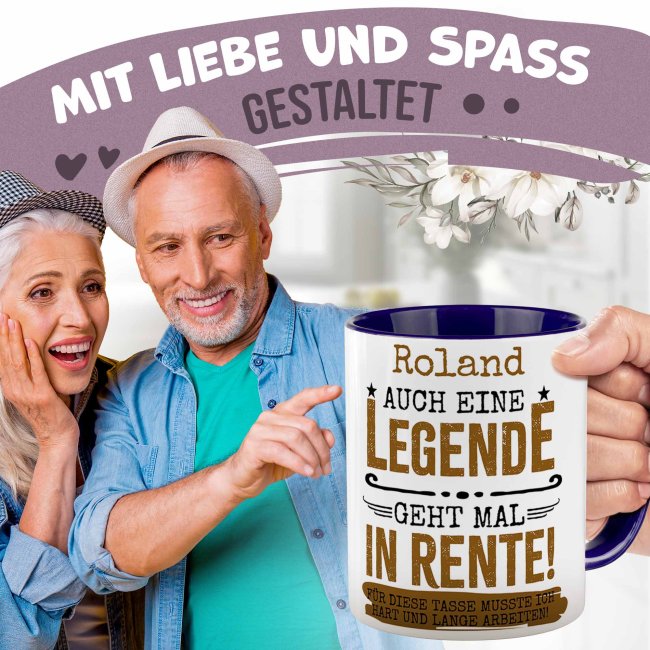 Personalisierte Tasse zur Rente - Eine Legende geht in Rente - mit Name - Dunkelblau