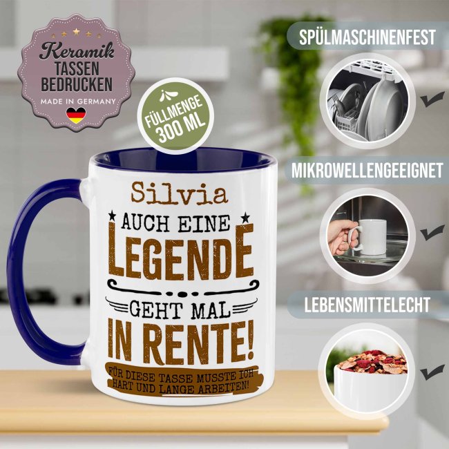 Personalisierte Tasse zur Rente - Eine Legende geht in Rente - mit Name - Dunkelblau