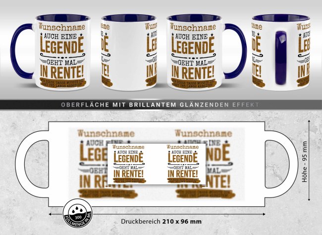 Personalisierte Tasse zur Rente - Eine Legende geht in Rente - mit Name - Dunkelblau