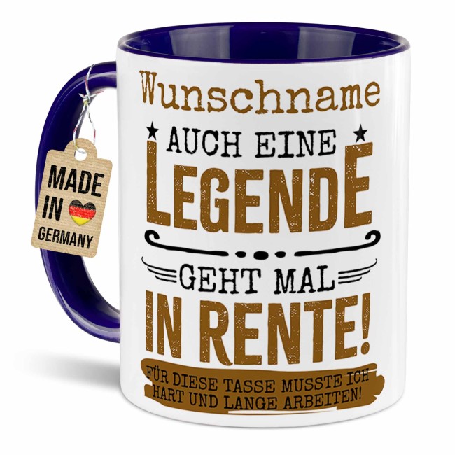 Personalisierte Tasse zur Rente - Eine Legende geht in Rente - mit Name - Dunkelblau