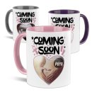 Personalisierte Tasse - Coming soon, rosa - mit Foto