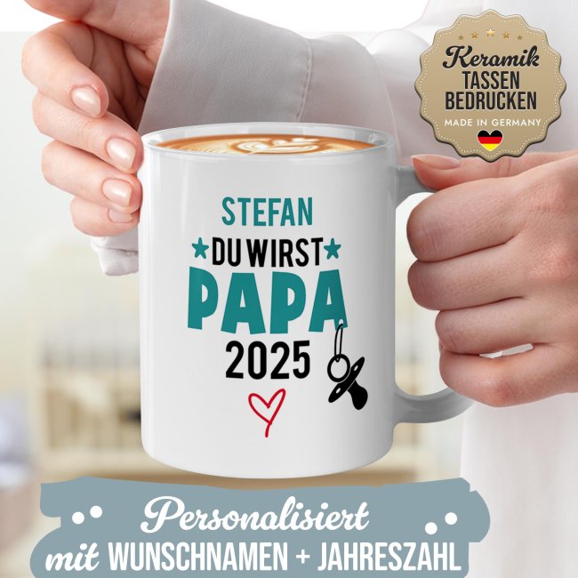 Personalisierte Tasse - Du wirst Papa - mit Name &amp; Jahr