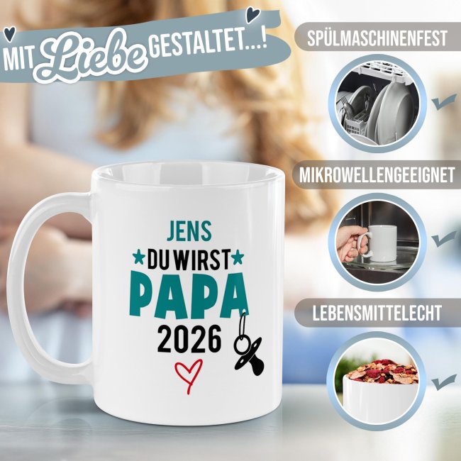 Personalisierte Tasse - Du wirst Papa - mit Name &amp; Jahr