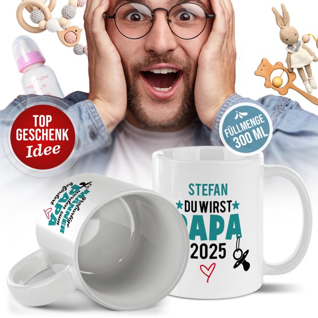 Personalisierte Tasse - Du wirst Papa - mit Name &amp; Jahr