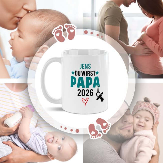 Personalisierte Tasse - Du wirst Papa - mit Name &amp; Jahr