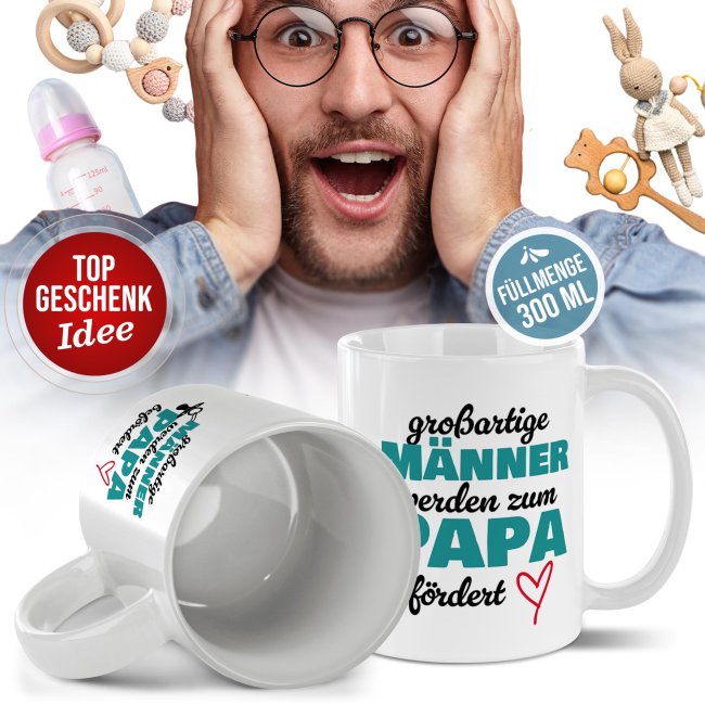 Tasse f&uuml;r Papa - Gro&szlig;artige M&auml;nner werden zum Papa bef&ouml;rdert