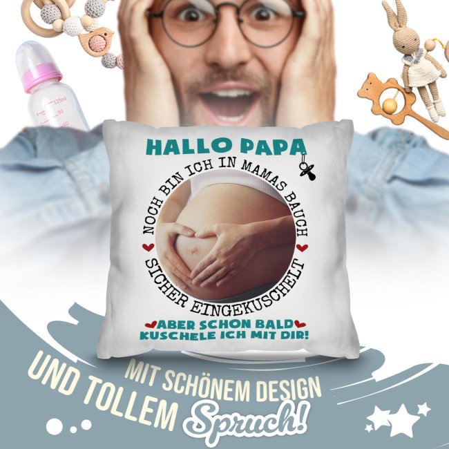 Personalisiertes Kissen f&uuml;r Papa - Bald kuschel ich mit dir - mit Foto
