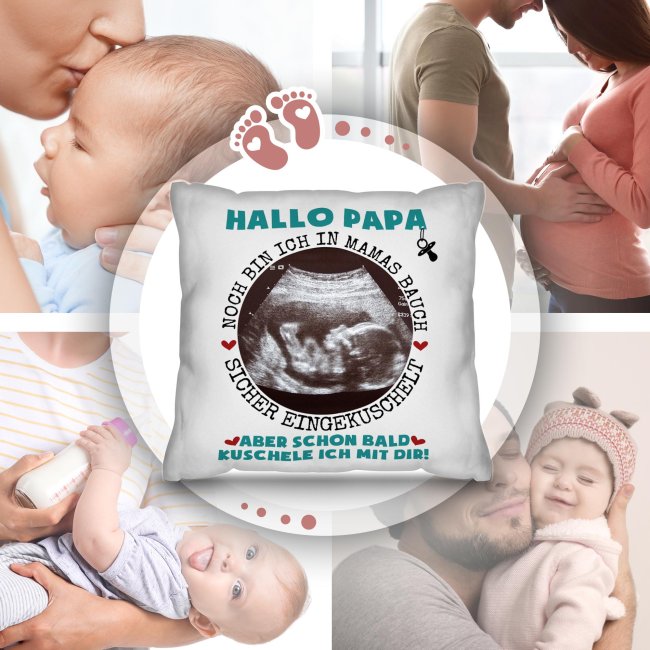 Personalisiertes Kissen f&uuml;r Papa - Bald kuschel ich mit dir - mit Foto