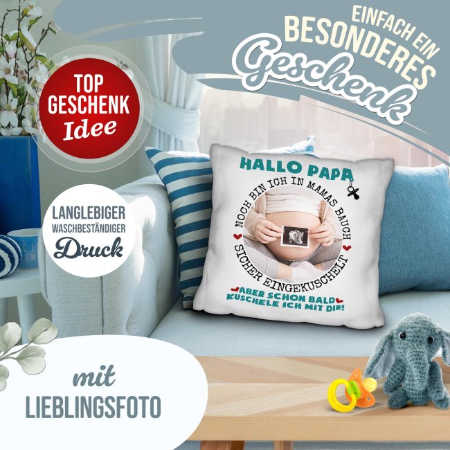 Personalisiertes Kissen f&uuml;r Papa - Bald kuschel ich mit dir - mit Foto