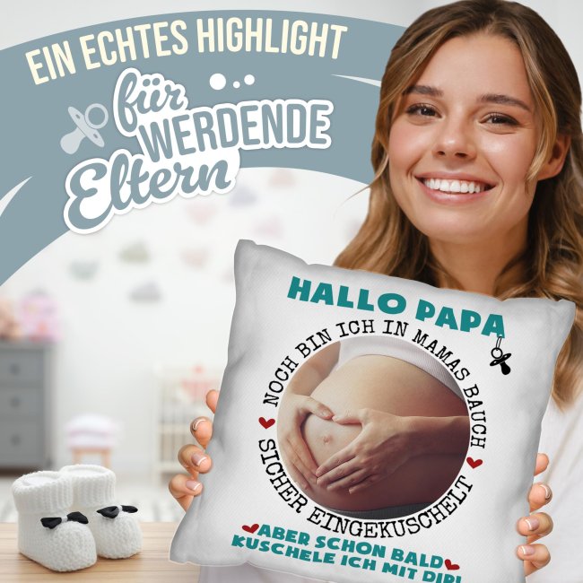 Personalisiertes Kissen f&uuml;r Papa - Bald kuschel ich mit dir - mit Foto
