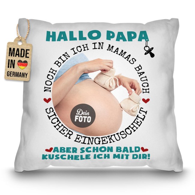 Personalisiertes Kissen f&uuml;r Papa - Bald kuschel ich mit dir - mit Foto