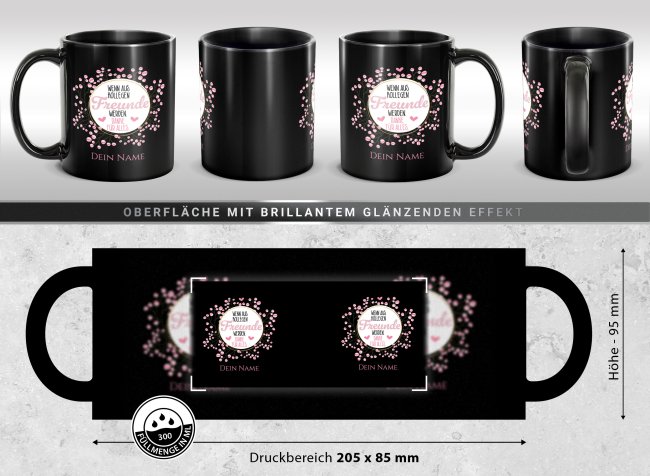 Schwarze Tasse - Wenn aus Kollegen Freunde werden - Blumen - mit Name