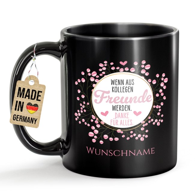 Schwarze Tasse - Wenn aus Kollegen Freunde werden - Blumen - mit Name