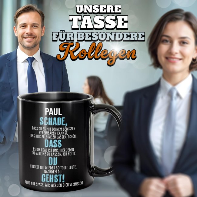 Schwarze Tasse - Schade, dass du gehst! - mit Name