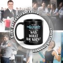 Schwarze Tasse mit Spruch - Aufgestanden und angezogen -...