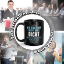 Schwarze Tasse mit Spruch - Wir sind nicht ganz dicht