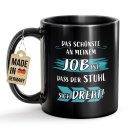 Schwarze Tasse mit Spruch - Das Sch&ouml;nste am Job,...