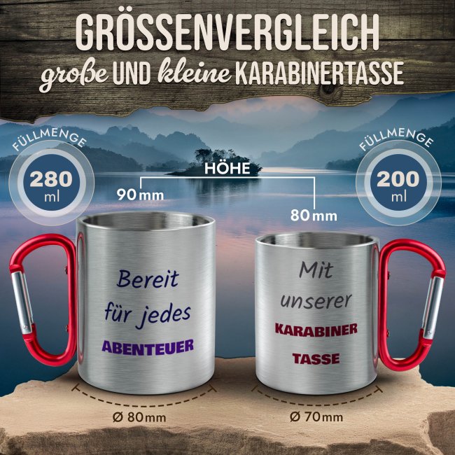 Edelstahl-Thermobecher mit Karabiner selbst gestalten - mit 5 Zeilen Wunschtext, rot 280 ml