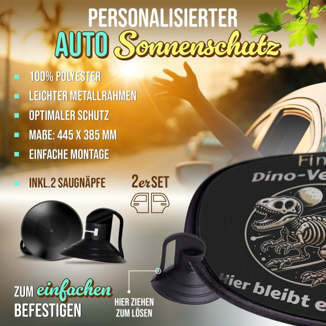 Auto-Sonnenschutz - Dino-Versteck - Hier bleibt es cool! - mit Name