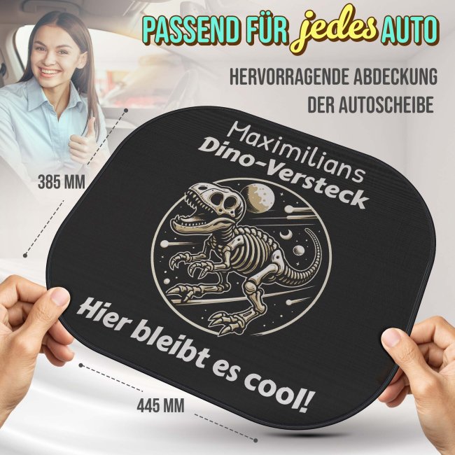 Auto-Sonnenschutz - Dino-Versteck - Hier bleibt es cool! - mit Name
