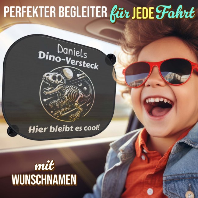 Auto-Sonnenschutz - Dino-Versteck - Hier bleibt es cool! - mit Name