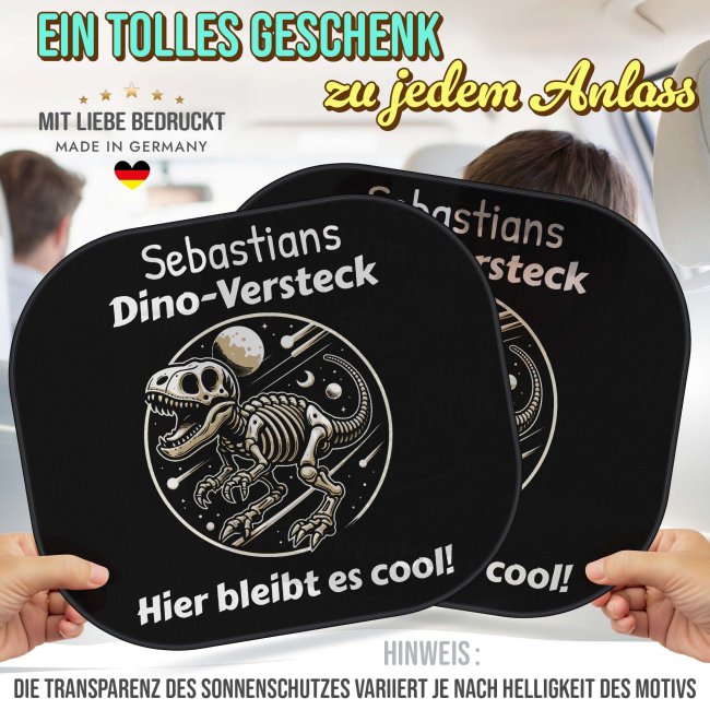 Auto-Sonnenschutz - Dino-Versteck - Hier bleibt es cool! - mit Name