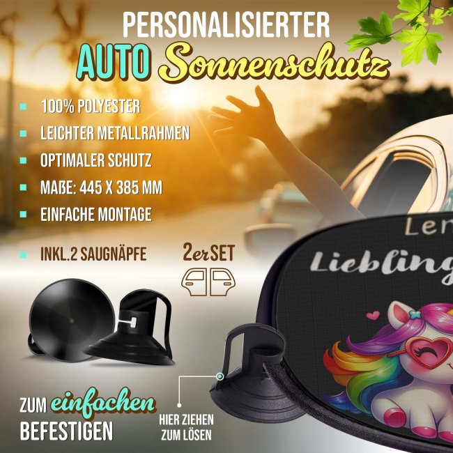 Auto-Sonnenschutz - Lieblingsplatz - Einhorn - mit Name