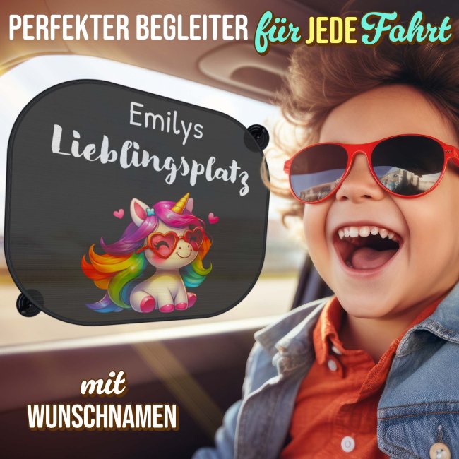 Auto-Sonnenschutz - Lieblingsplatz - Einhorn - mit Name