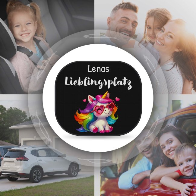 Auto-Sonnenschutz - Lieblingsplatz - Einhorn - mit Name